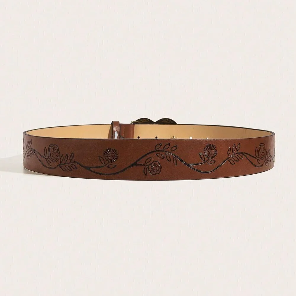 Brown Casual Women's Polyurethane Buckle Belt western Boho